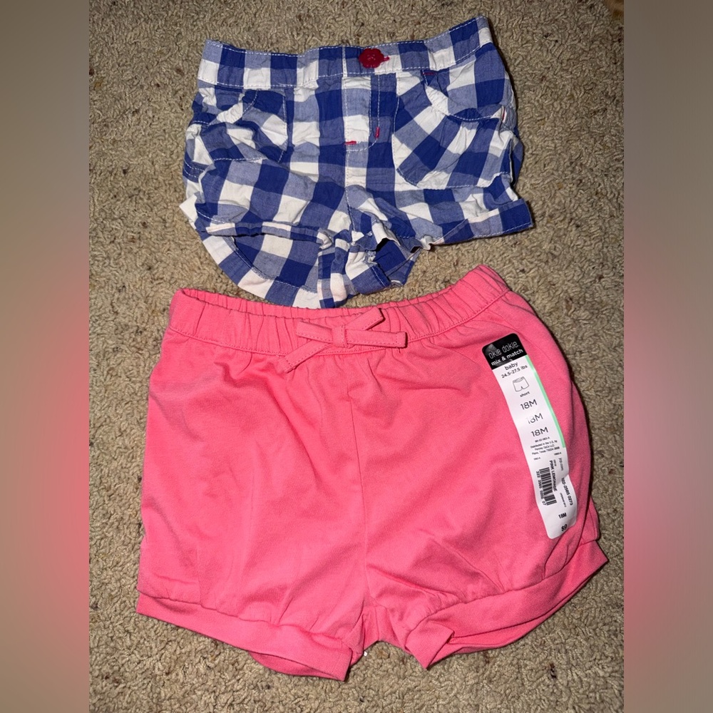 Okie Dokie Blue Checkered and Pink Shorts Set